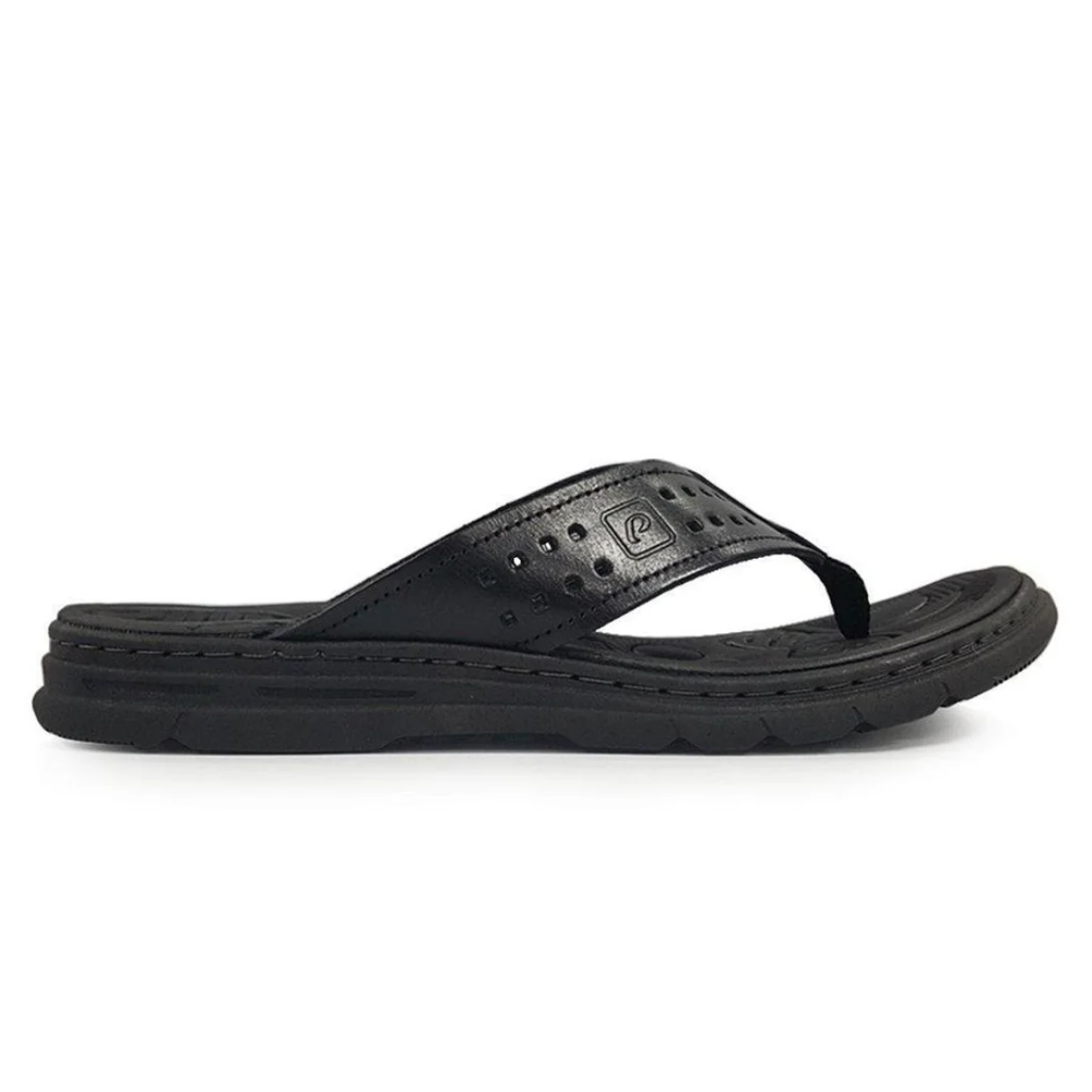 Chinelo Masculino Pegada Em Couro Preto