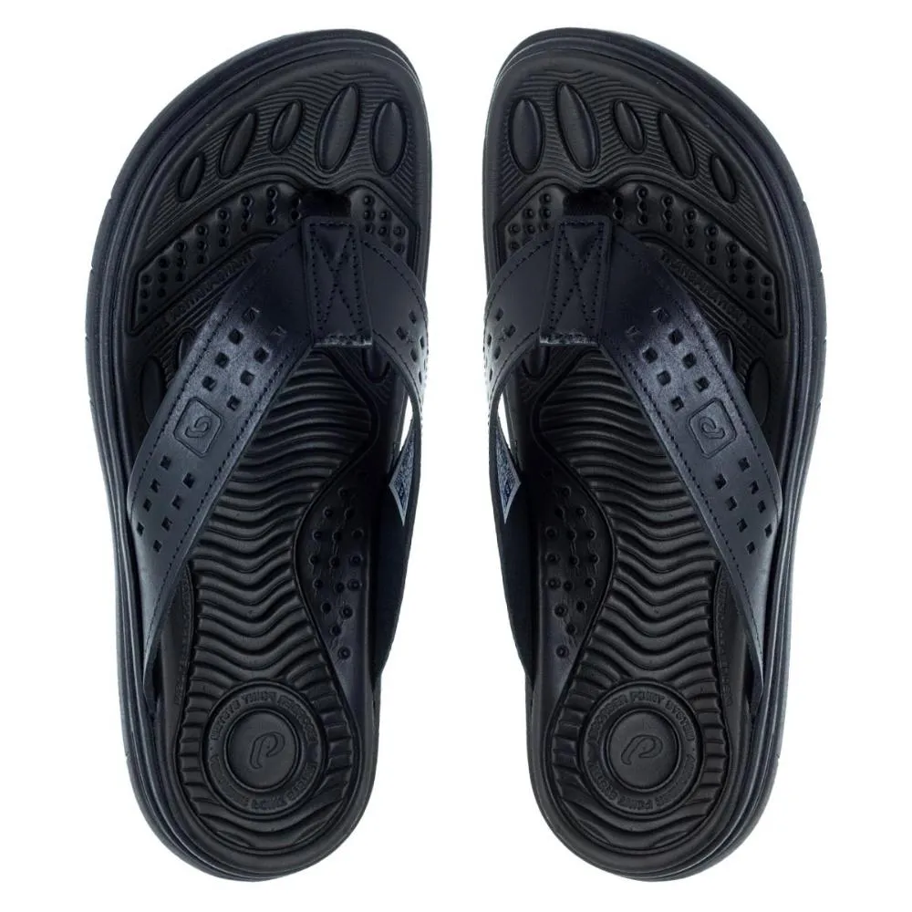 Chinelo Masculino Pegada Em Couro Preto