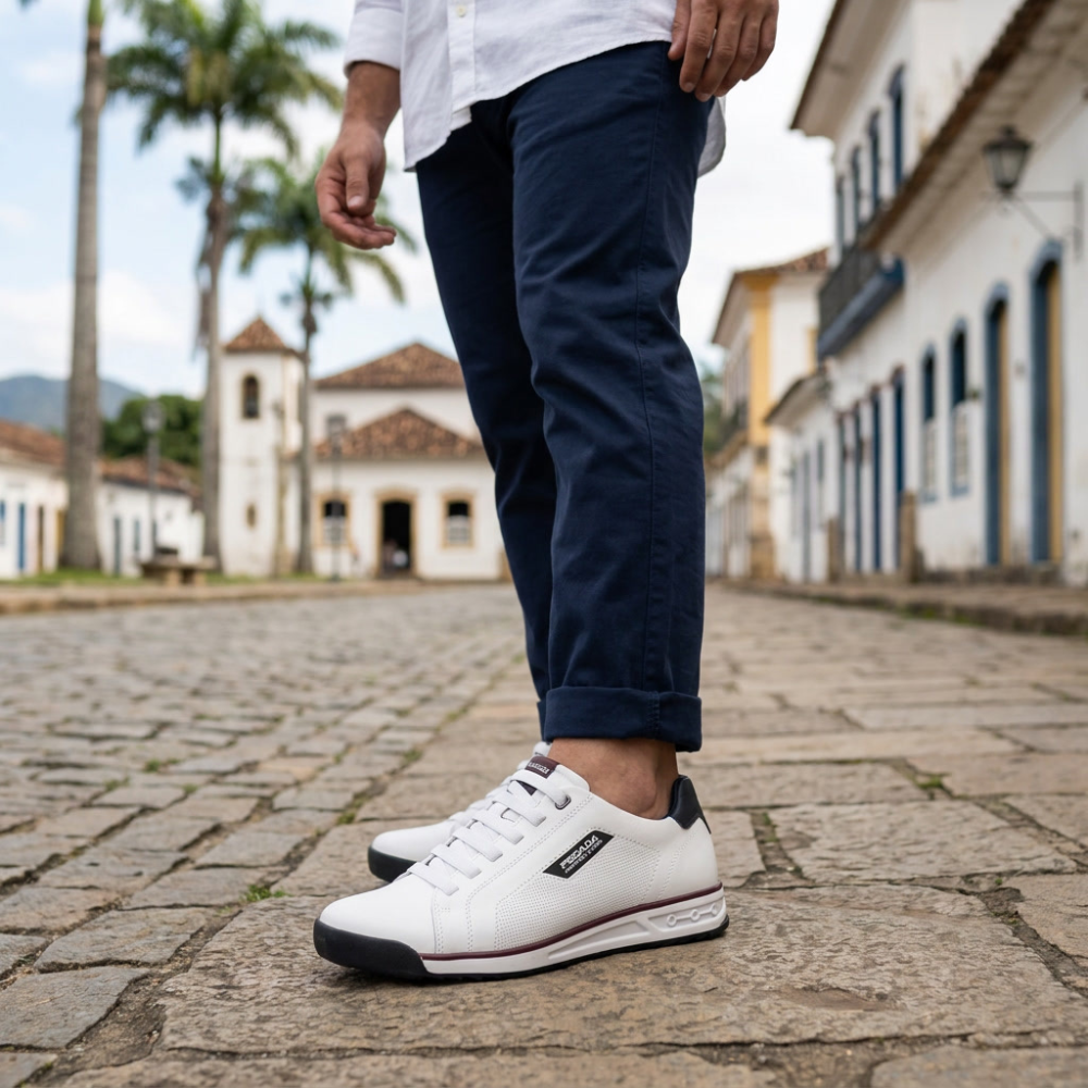 Sapatênis Masculino Pegada em Couro Branco 112502-01 - Imagem 2