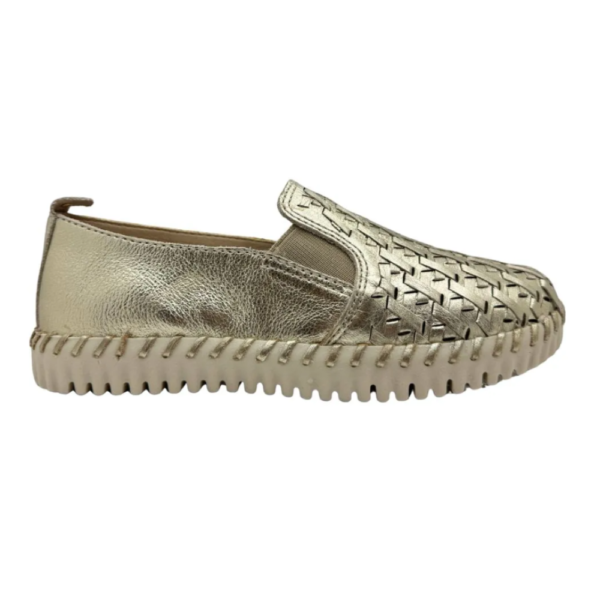 Tênis Bottero Feminino Casual Slip-On em Couro Dourado 374109