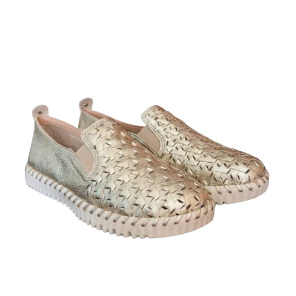 Tênis Bottero Feminino Casual Slip-On em Couro Dourado 374109