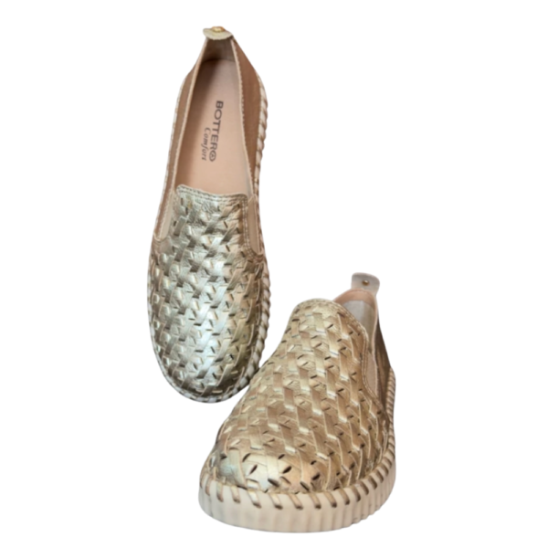 Tênis Bottero Feminino Casual Slip-On em Couro Dourado 374109