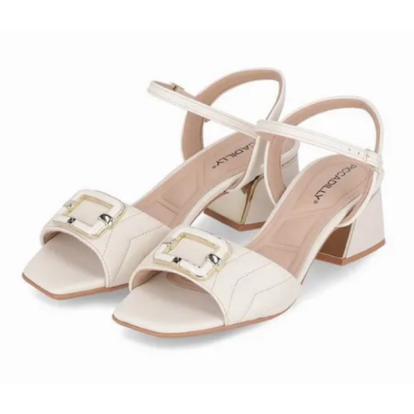 Sandália Feminina Piccadilly Salto Bloco Médio Off-white 543086