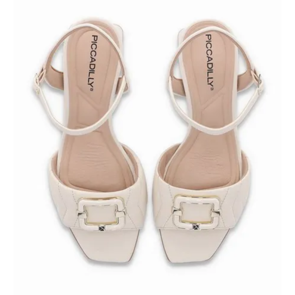 Sandália Feminina Piccadilly Salto Bloco Médio Off-white 543086