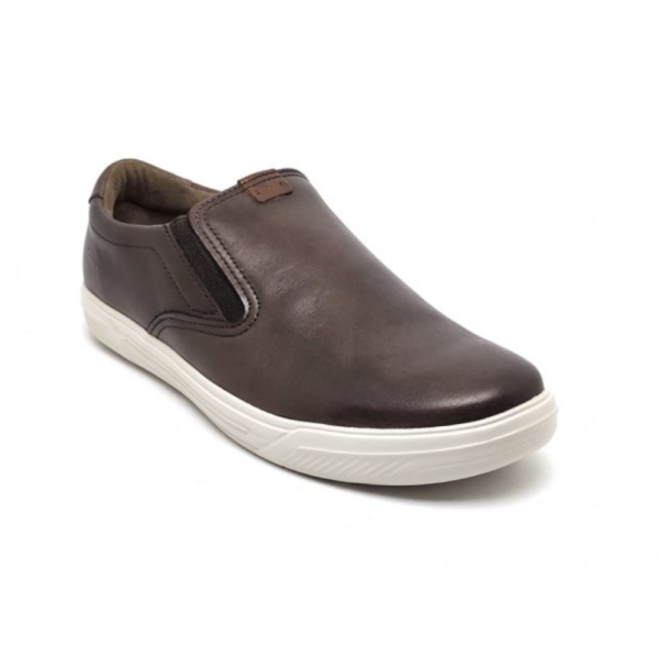 Sapatênis Masculino em Couro Pegada Stretch Slip On Chocolate e Conhaque 110402-02