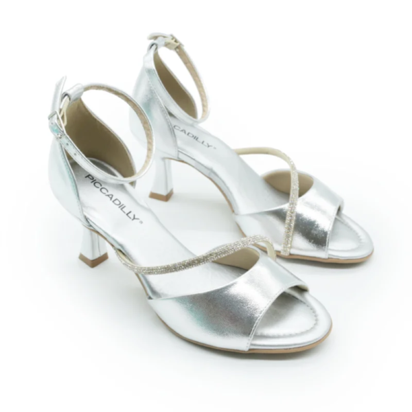 Sandália Feminina Piccadilly Salto Alto com Strass Prata 712007