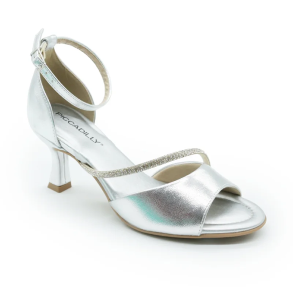 Sandália Feminina Piccadilly Salto Alto com Strass Prata 712007