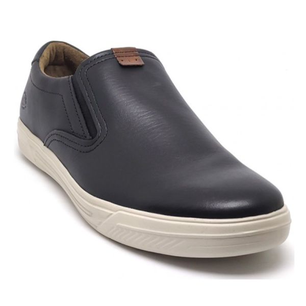 Sapatênis Masculino em Couro Pegada Stretch Slip On Preto 110402-04