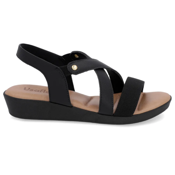 Sandália Usaflex Feminina em Couro Preto PA04002