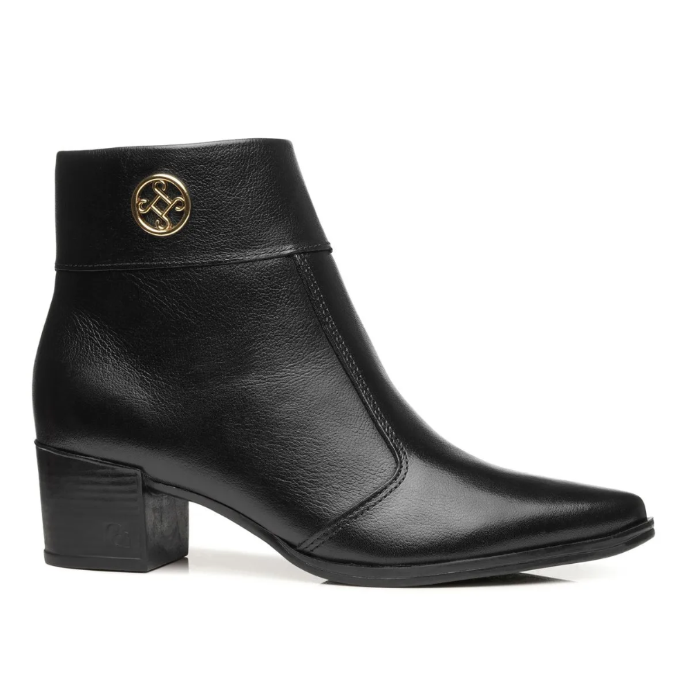 Bota Feminina Pegada Em Couro Preto