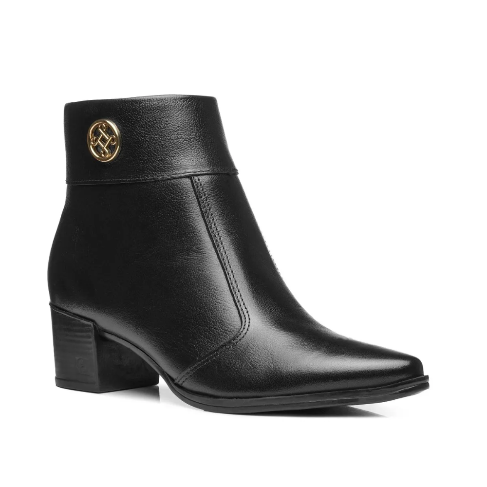 Bota Feminina Pegada Em Couro Preto