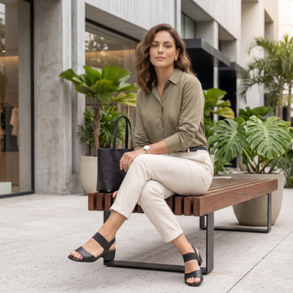 Sandália Usaflex Feminina em Couro Preto AM17001