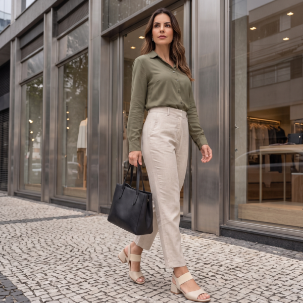 Sandália Usaflex Feminina em Couro Off-WHite AM17001