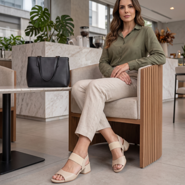 Sandália Usaflex Feminina em Couro Off-WHite AM17001