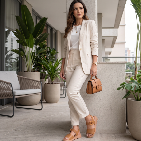 Sandália Usaflex Feminina em Couro Marrom AM0802