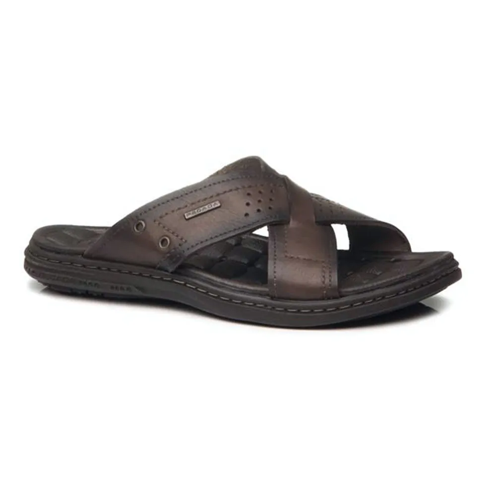 Chinelo Masculino Pegada em Couro Pinhão Cravo