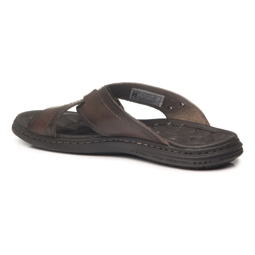 Chinelo Masculino Pegada em Couro Pinhão Cravo