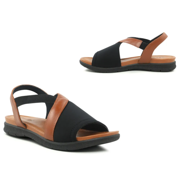 Sandália Usaflex em Couro Plataforma Bicolor Preto e Marrom AA3008