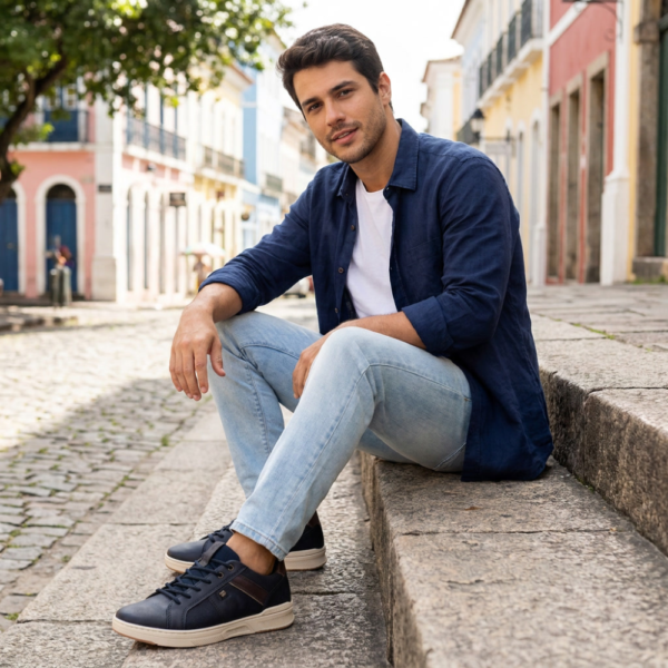 Sapatênis Masculino Pegada em Couro Marinho 110605-08