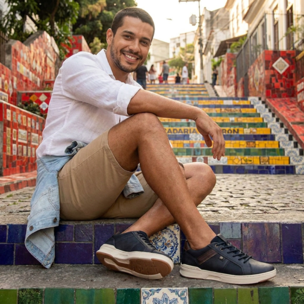 Sapatênis Masculino Pegada em Couro Marinho 110605-08
