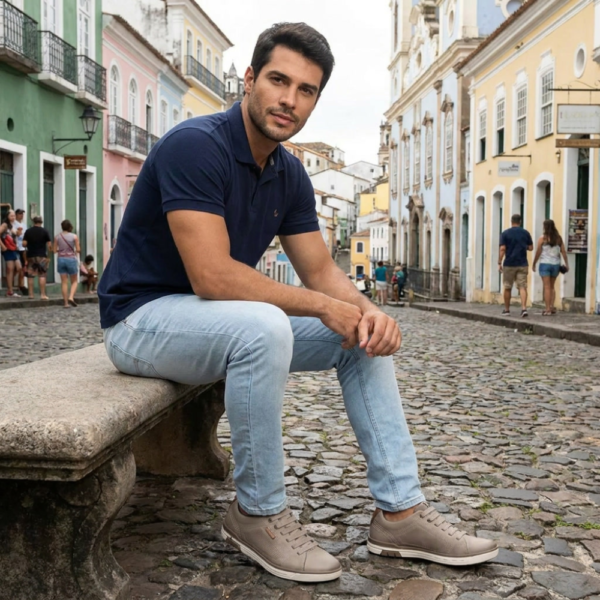 Sapatênis Masculino Pegada em Couro Areia 119312-08