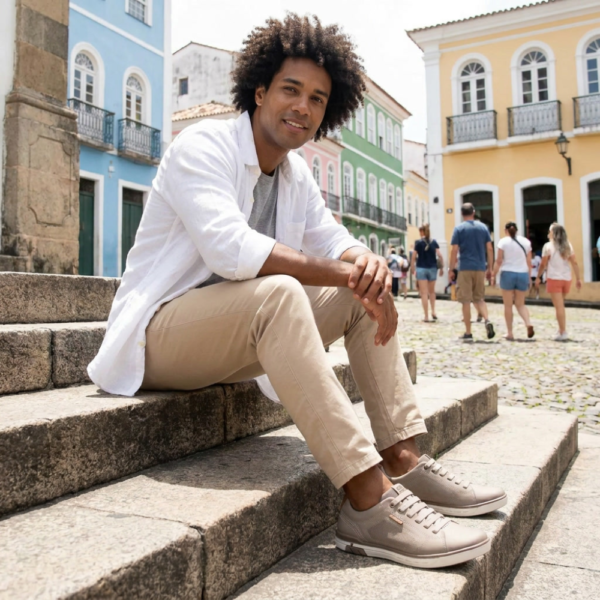 Sapatênis Masculino Pegada em Couro Areia 119312-08