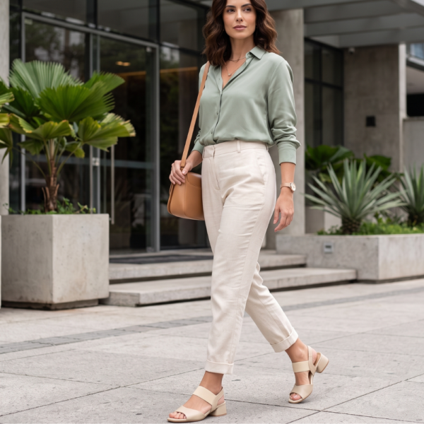 Sandália Usaflex Feminina em Couro Off-WHite AM17001