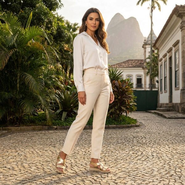 Sandália Usaflex Feminina em Couro Dourada AL3702