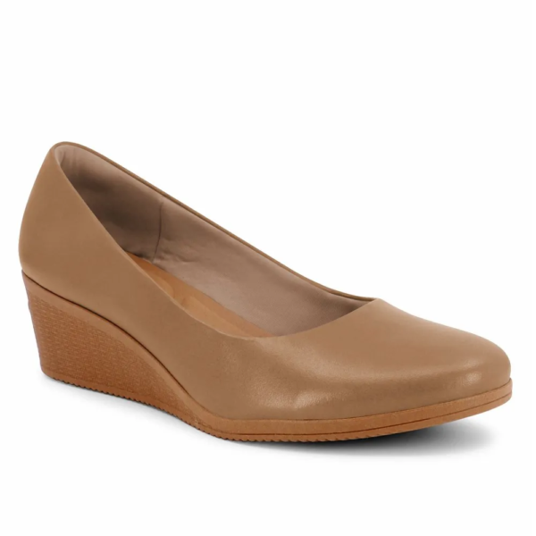 Sapato Usaflex Scarpin Salto Anabela Em Couro Marrom AA3811