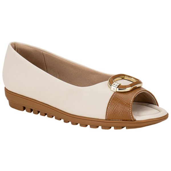 Sapatilha Peep toe Feminina Anabela Piccadilly Off-white 112007