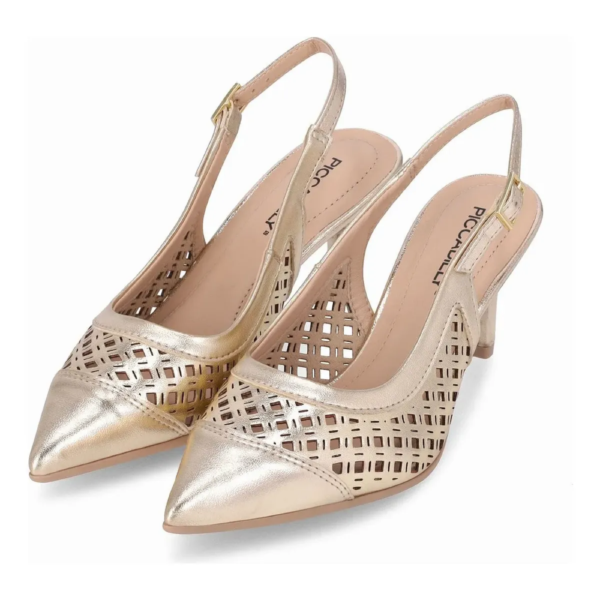 Sapato Feminino Piccadilly Slingback Silvia Salto Fino Dourado 772002