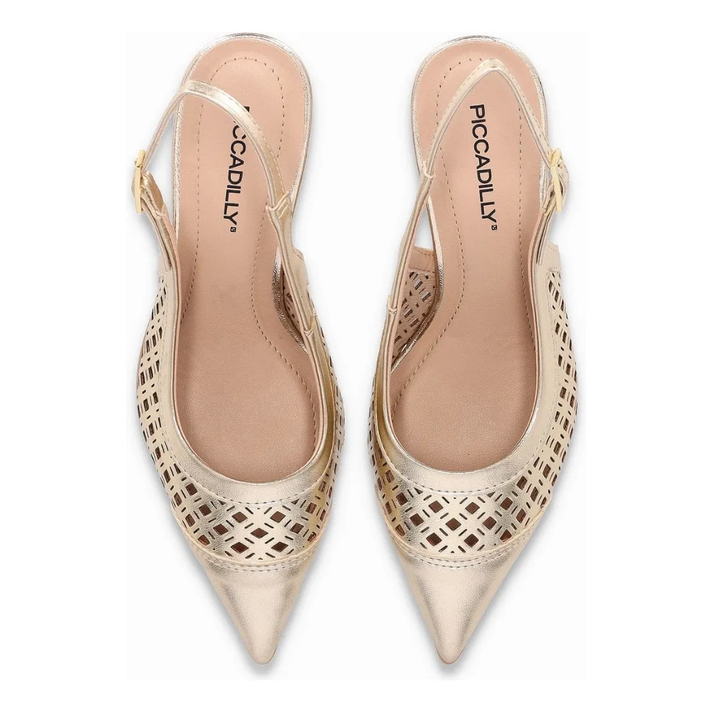 Sapato Feminino Piccadilly Slingback Silvia Salto Fino Dourado 772002 - Imagem 3