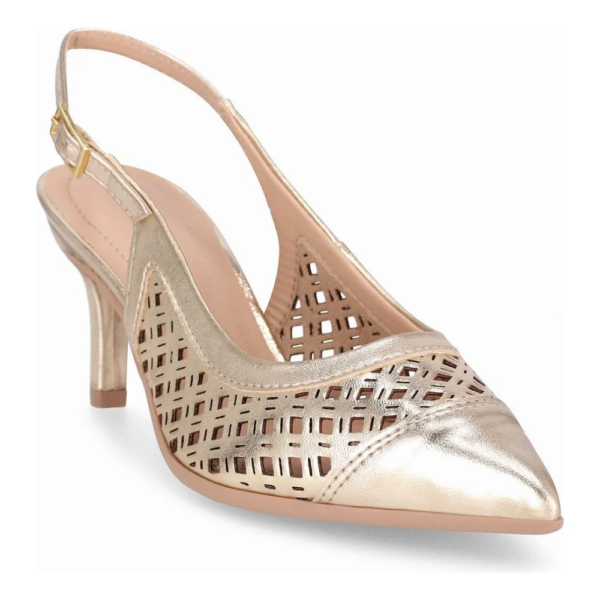 Sapato Feminino Piccadilly Slingback Silvia Salto Fino Dourado 772002