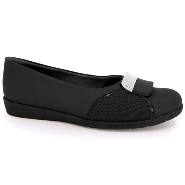 Sapatilha Feminina Usaflex em Couro Bico Redondo Preto MM0201