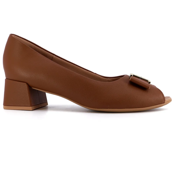 Peep Toe Usaflex Salto Bloco Couro Marrom AG1624