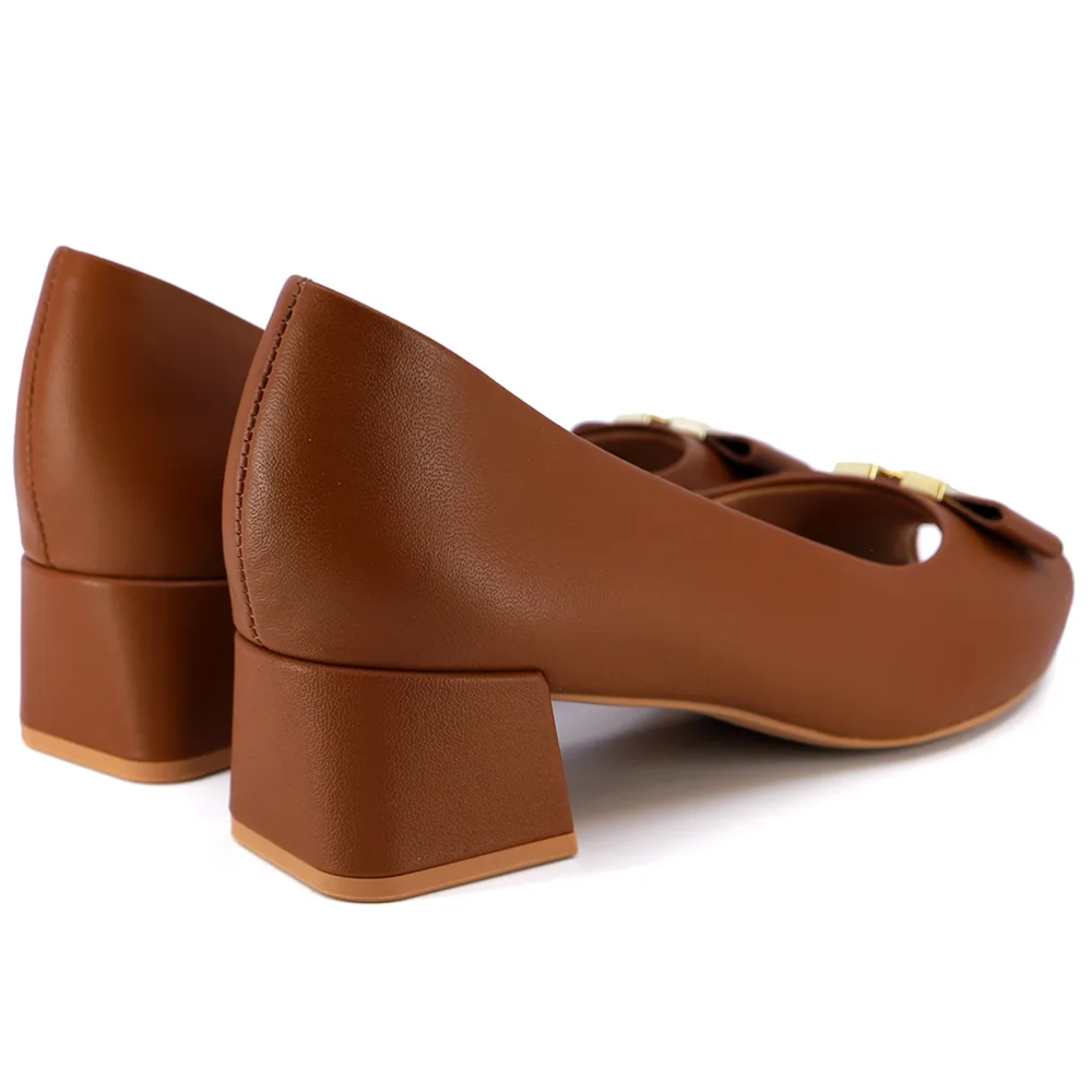 Peep Toe Usaflex Salto Bloco Couro Marrom AG1624 - Imagem 3