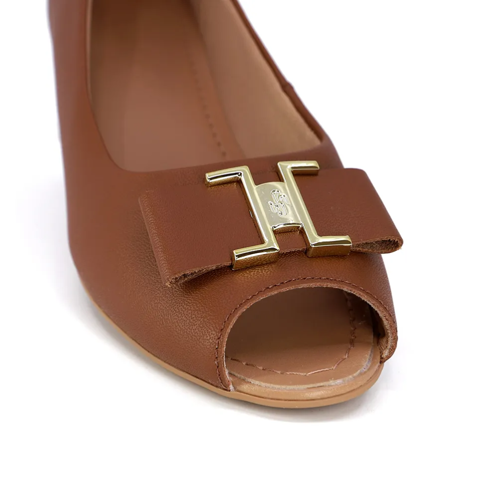 Peep Toe Usaflex Salto Bloco Couro Marrom AG1624 - Imagem 4
