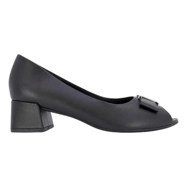 Peep Toe Usaflex Salto Bloco Couro Preto AG1624