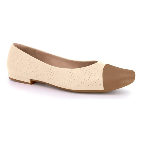 Sapatilha Feminina Usaflex em Couro Bico Redondo Off-White MM0102