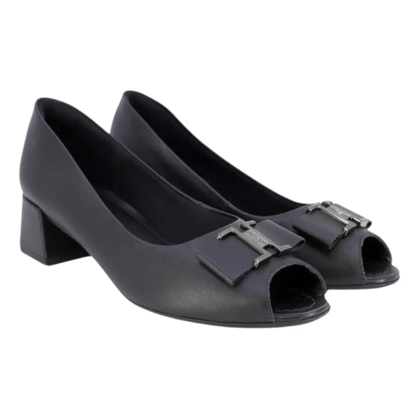 Peep Toe Usaflex Salto Bloco Couro Preto AG1624