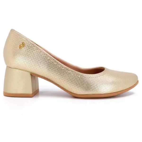 Scarpin Salto Bloco Usaflex em Couro Dourado AK0301