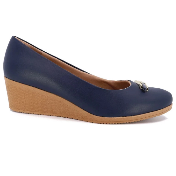 Sapato Usaflex Scarpin Salto Anabela Em Couro Azul AA3812