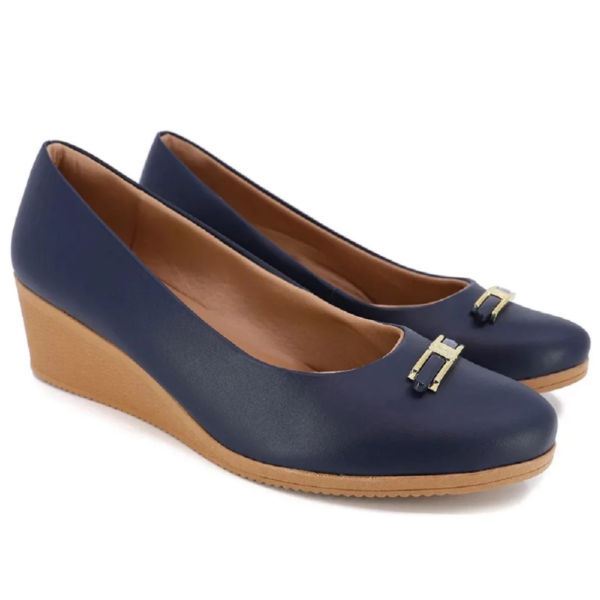 Sapato Usaflex Scarpin Salto Anabela Em Couro Azul AA3812