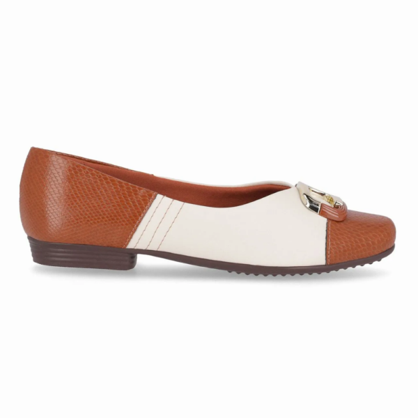 Sapatilha Feminina Piccadilly Raquel Salto Baixo Ocre com Off White 250262