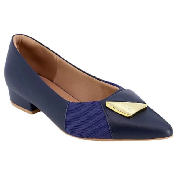 Scarpin Feminino Usaflex em Couro Bico Fino Azul AB6619