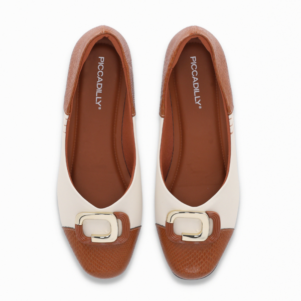 Sapatilha Feminina Piccadilly Raquel Salto Baixo Ocre com Off White 250262