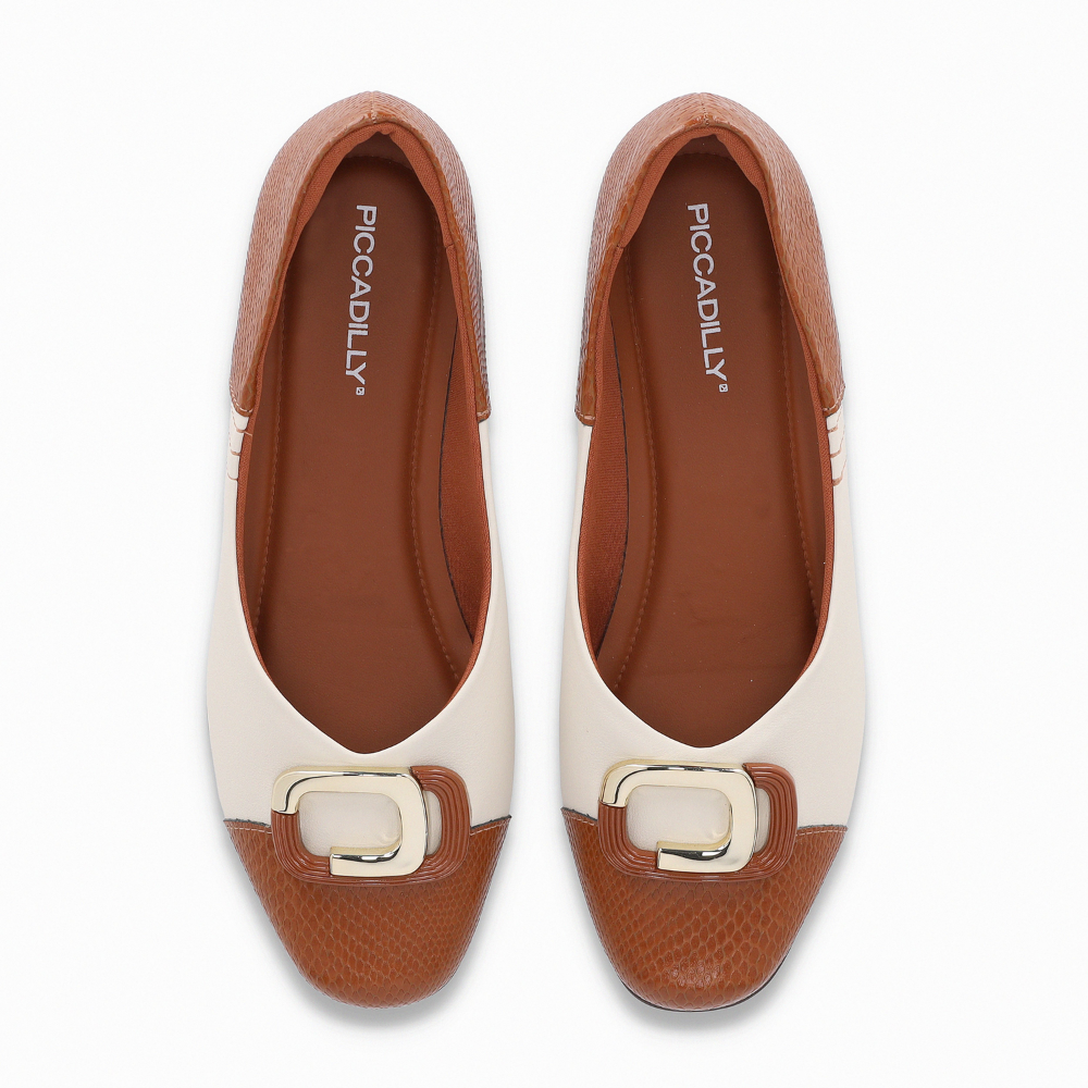 Sapatilha Feminina Piccadilly Raquel Salto Baixo Ocre com Off White 250262 - Imagem 4