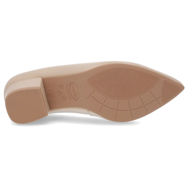 Scarpin Bico Fino Couro Bege Salto Bloco AM33002