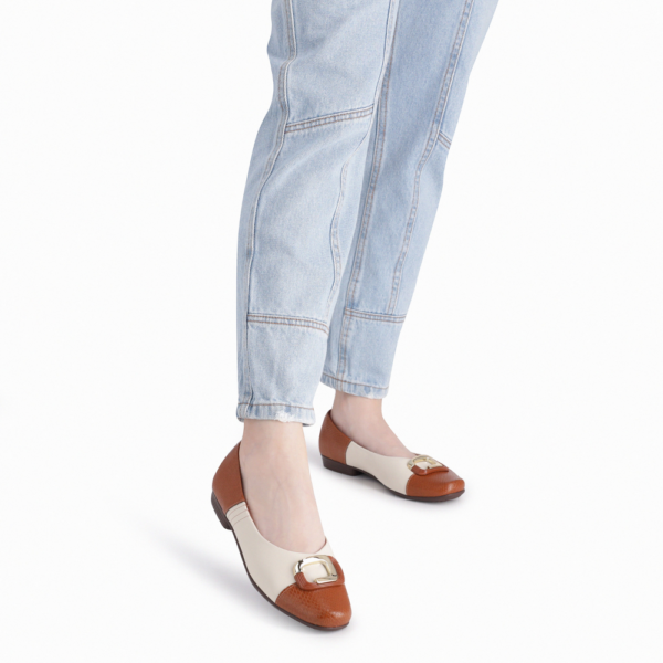 Sapatilha Feminina Piccadilly Raquel Salto Baixo Ocre com Off White 250262