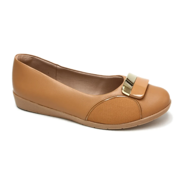 Sapatilha Feminina Usaflex em Couro Bico Redondo Marrom MM0201